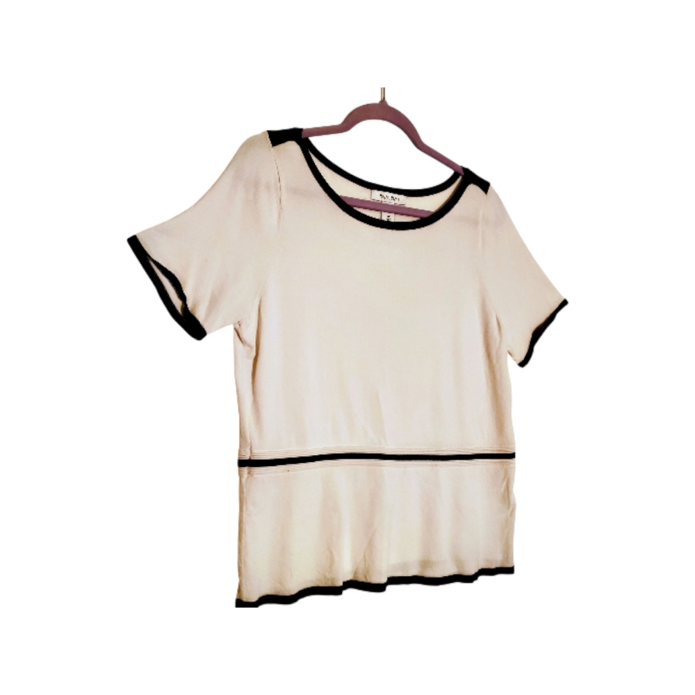 White House Black Market White Blouse Black Trim‎ Top Size Large - Picture 3 of 5